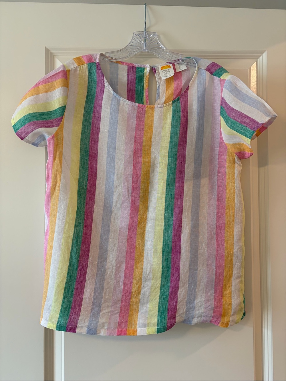 C&C California - Women’s Rainbow Stripe Short Sleeve Linen Top